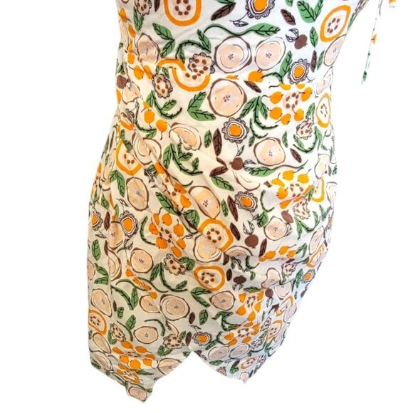 Small Lush White Fruit Print Tulip Hem Mini Sundress With Bow Tie Straps - Picture 3 of 6